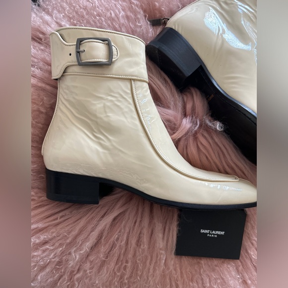 BNWT Saint Laurent cream patent leather ankle booties size 37/us 6.5-7 women’s - Picture 6 of 10